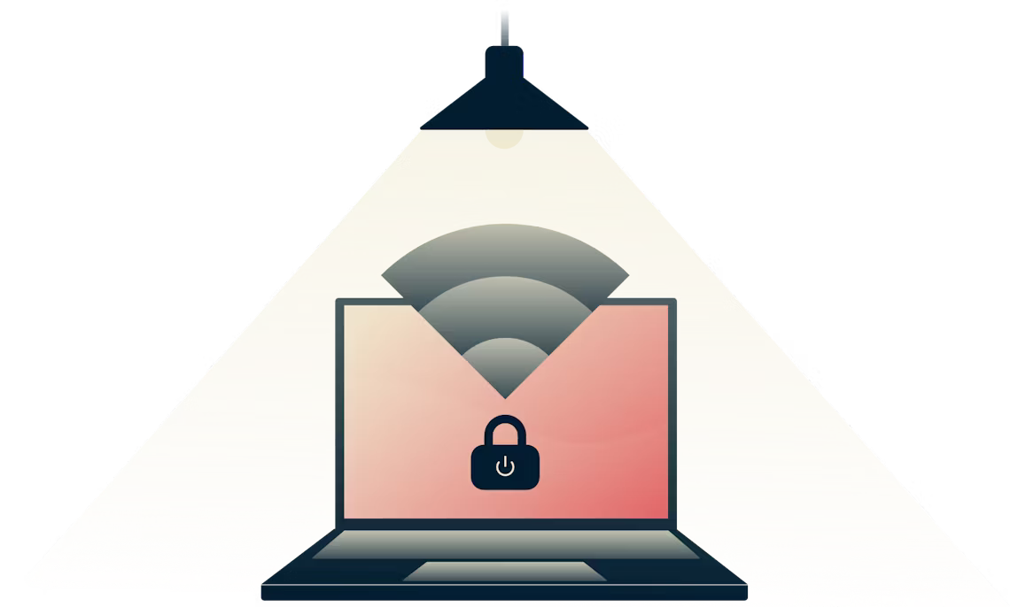 Network Lock stopper al internettrafik, når din VPN-forbindelse falder. Lampe, der lyser på en sikker computer.