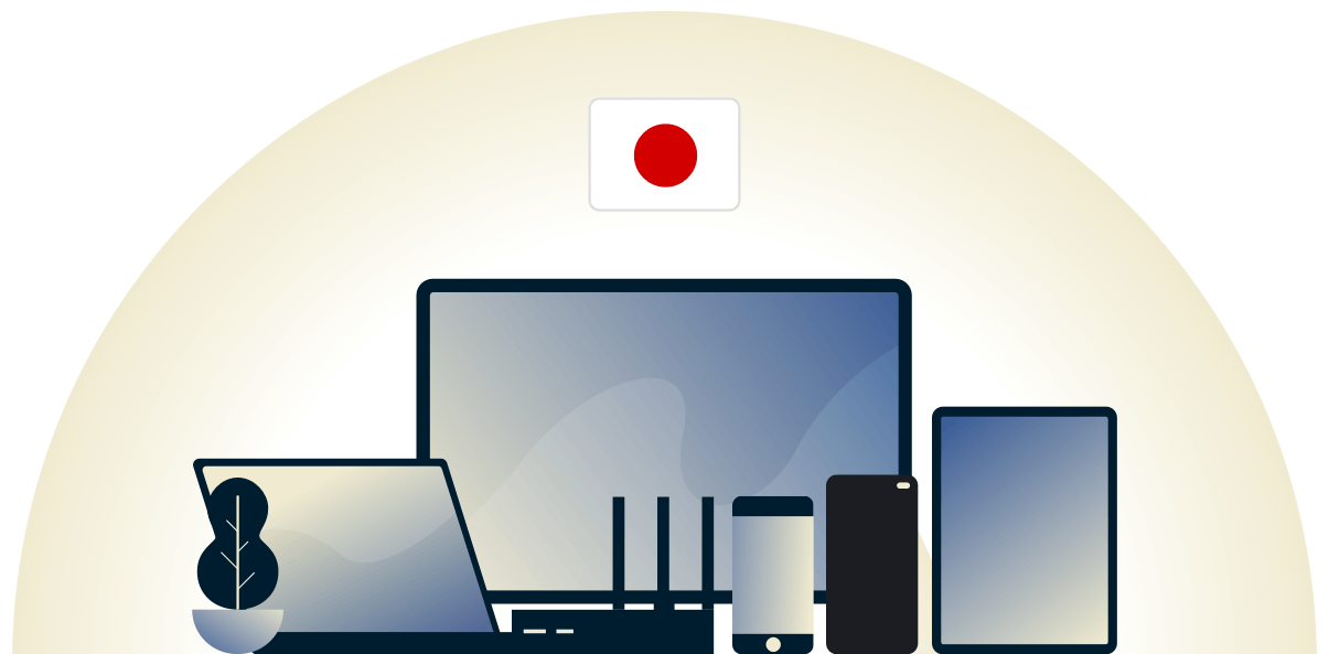 Japan VPN chroniący r&oacute;żne urządzenia.
